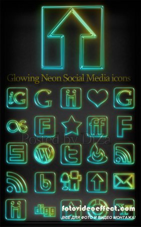 Glowing Neon Social Media icons