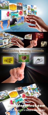 Stock Photo: Hand reaching streaming multimedia from internet