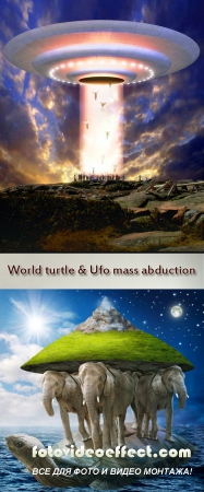 Stock Photo: World turtle & Ufo mass abduction