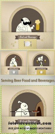 Stock: Bartender Serving Beer, Food and Beverages Series