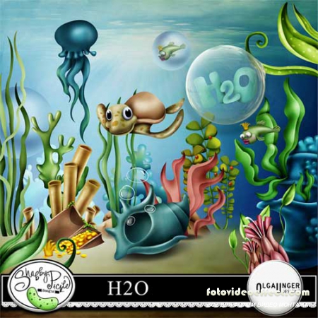 Морской скрап-набор - H2O - формула воды 