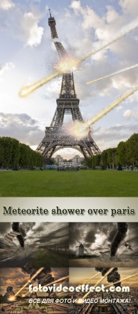 Stock Photo: Meteorite shower over paris