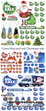Stock: Green, dark blue and red Christmas labels and stickers for sale