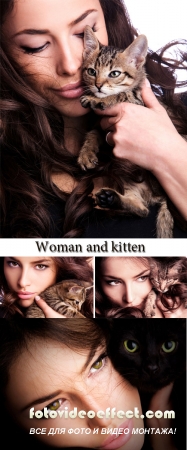 Stock Photo: Woman and kitten