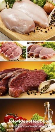 Stock Photo: Raw beef on cutting board and vegetables