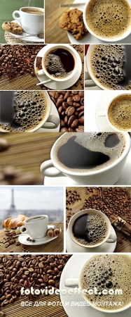 Stock Photo: Cup of coffee and coffee grains