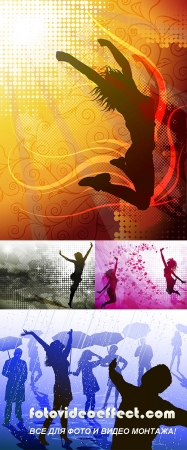Stock: Background with jumping girls