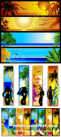 Tropical seascape and sunset banners /      