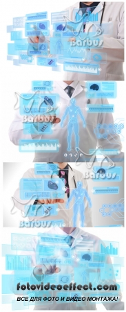Doctor working on a futuristic touchscreen display / Доктор работает с футуристическим сенсорным дисплеем
