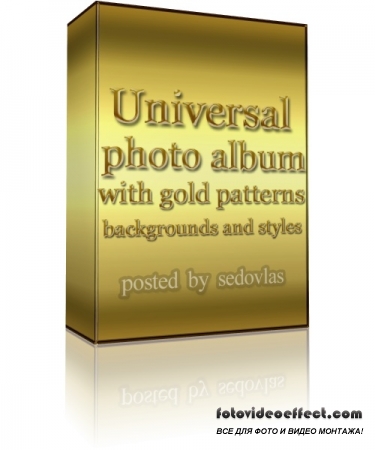 Universal photo album with gold patterns, backgrounds and styles