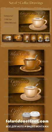 Set of 7 Coffee Drawings