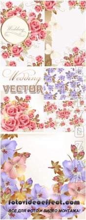     / Beautiful wedding background with colorful flowers - vector clipart