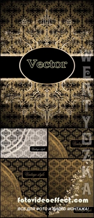 Винтажные векторные фоны с золотыми узорами / Vintage vector background with golden ornaments