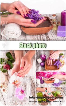 Спа процедуры, уход за руками / Spa treatments, hand care - Raster clipart
