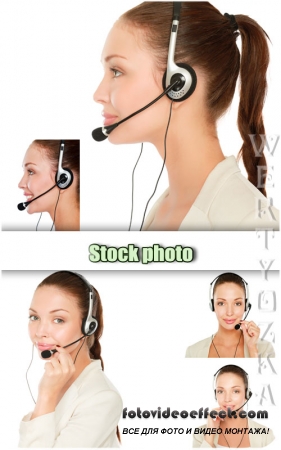 Девушка оператор call-центра / Girl operator call-center - Raster clipart