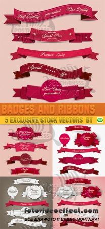 [Stock Vector] Quality Badges and Ribbons / Качественные Значки и Ленточки