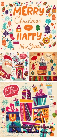 Stock: Christmas card with gift boxes