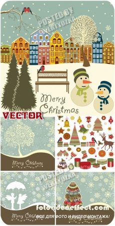 Новогодние фоны в ретро стиле / Christmas background in retro style - stock vector