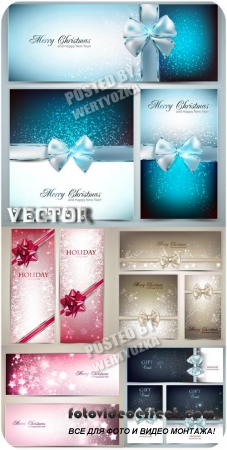 Рождественские карточки с ленточками / Christmas card with ribbons - vector stock