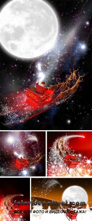 Stock Photo: Santa Claus, pensioner's sledge, space, shooting star