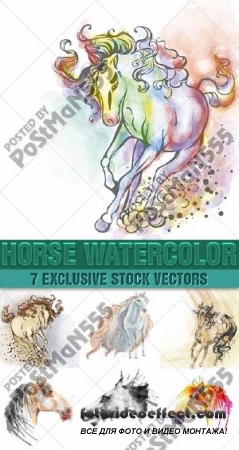     | Beautiful picturesque horse watercolor, 