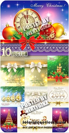 Новогодние фоны, куранты, елка, снеговик / Christmas backgrounds - vector stock