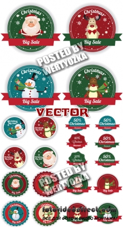 Рождественские и новогодние стикеры  с сантой, снеговики и олени / Christmas and New Year stickers  - stock vector