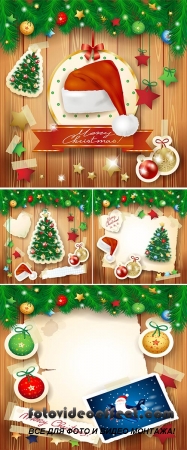 Stock: Christmas illustration with tree and paper elements
