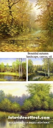 Stock Photo: Beautiful autumn landscape, canvas, oil 