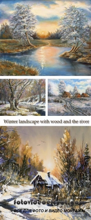 Winter landscape with wood and the river