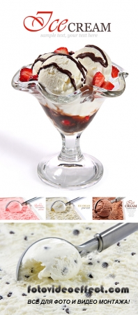  Stock Photo: Vanilla ice cream scooped out of container