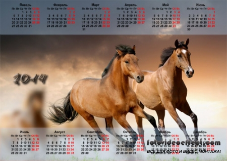  Календарь 2014 - Пара красивых лошадей 