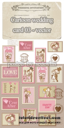 Cartoon wedding card 03 - vector