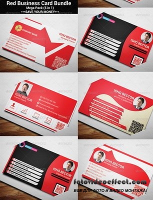 GraphicRiver - 5 in 1 Red Business Card Bundle - 6925926