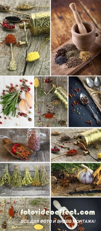 Stock Photo: Vintage style colored aromatic spices and dried herbs