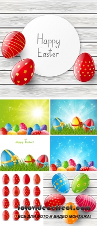 Stock: Easter eggs on wooden background