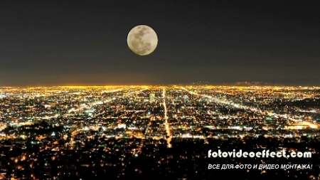 Город и Красивая луна (Таймплапс) HD / Moon Over City HD
