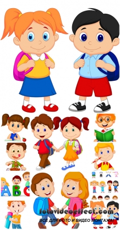Маленькие дети в векторе, мальчики и девочки, школьники / Small children in the vector