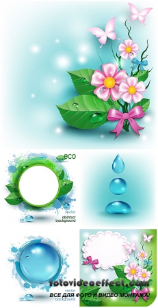 Эко фоны с цветами и бабочками, вектор / Eco background with flowers and butterflies, vector