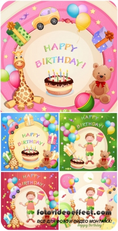 С днем рождения, векторные фоны с парздничными элементами / Happy birthday vector backgrounds