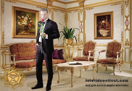 Мужской шаблон для фотошопа - Кавалер с розой