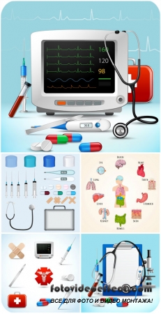 Медицина в векторе, таблетки, шприцы, фонендоскоп / Vector medicine, tablets, syringes, stethoscope