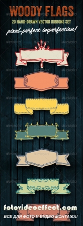 Woody Flags | 20 Hand-drawn Vector Ribbons Set