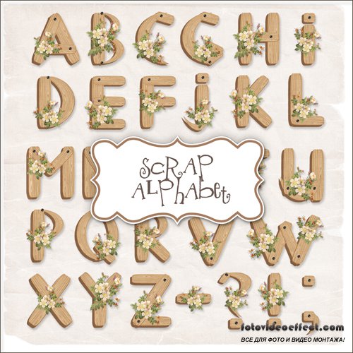 Scrap-kit - Wooden Alphabet With Flowers