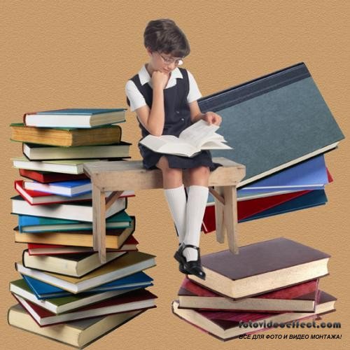 Schoolgirl with books - layered PSD