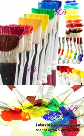 Stock Photo: Brushes with multi-colored paint