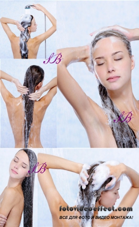 Stock Photo: Girl washing her long hair