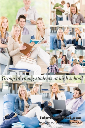 Stock Photo: Group of young students at high school 2
