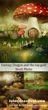 Stock Photo: Fantasy Dragon and the top gold