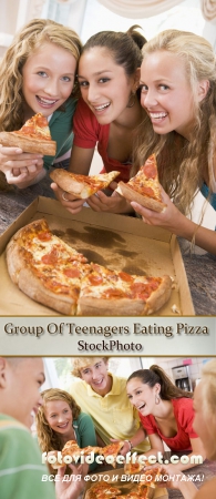 Stock Photo: Group Of Teenagers Eating Pizza